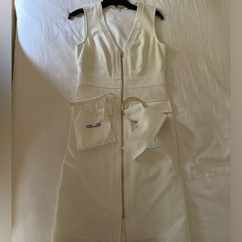 Diane Von Furstenberg White Belted Mini Dress